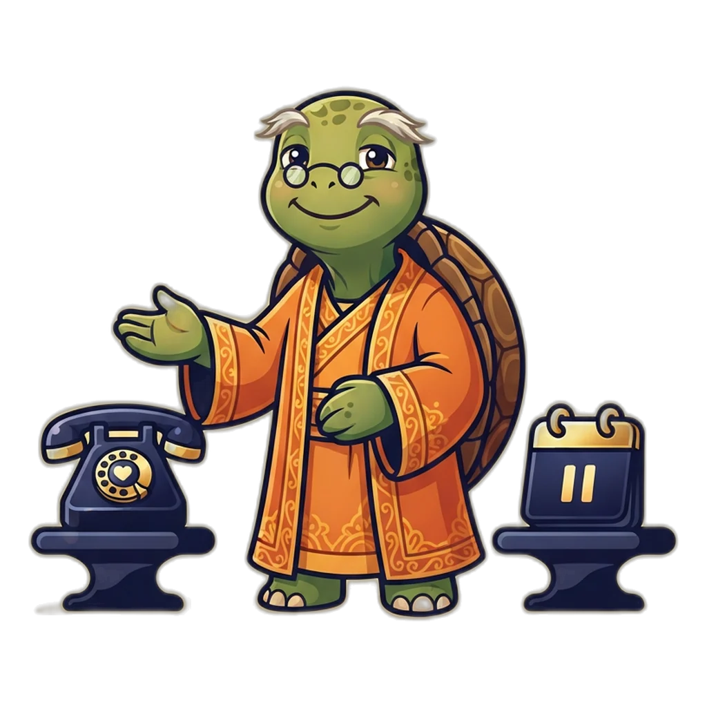 Tortoise sage mascot offering a helping hand with a support phone line