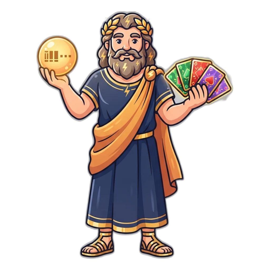 Sky king mascot holding a glowing Wingo countdown timer with colour prediction cards